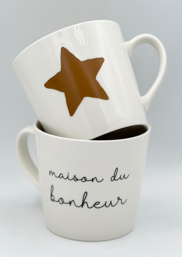 Lot de 2 mugs déjeuner étoile maison du bonheur