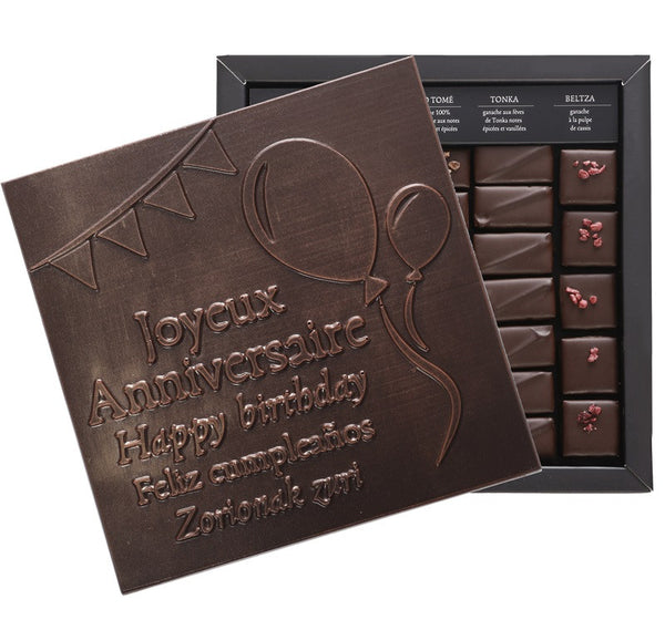 BOX OF ILBARRITZ JOYEUX ANNIVERSAIRE NOIR EXTRA DARK CHOCOLATES
