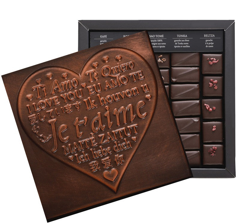 BOX OF ILBARRITZ EXTRA DARK CHOCOLATES JE T'AIME NOIR