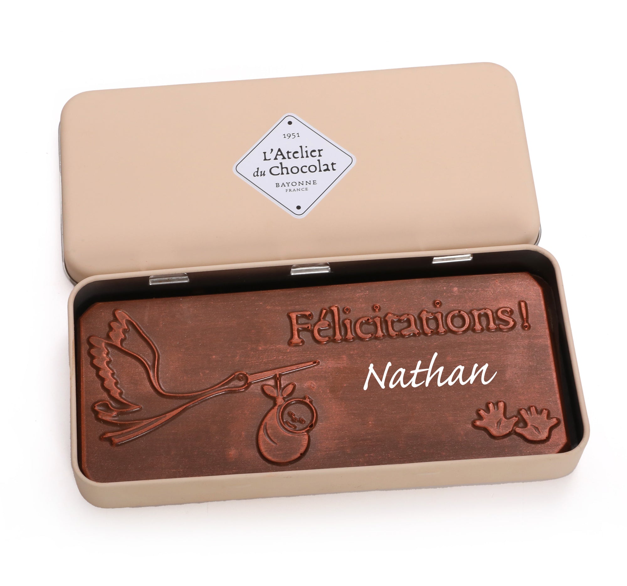 PLAQUE "NAISSANCE" CHOCOLAT AU LAIT - PERSONNALISABLE
