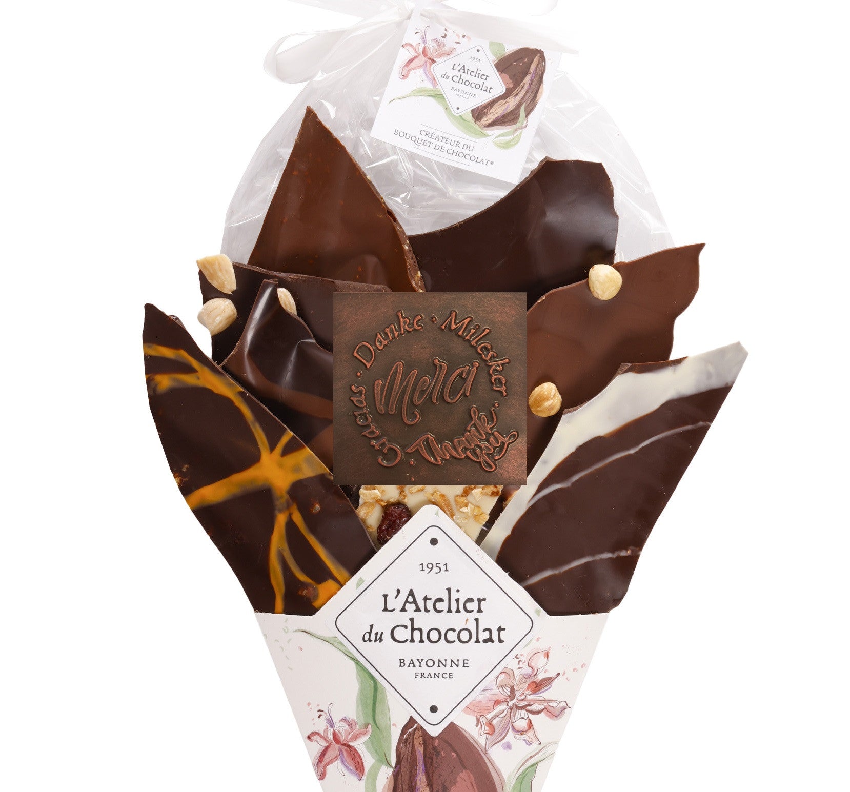 BOUQUET DE CHOCOLAT MERCI ET SA RÉGLETTE DE GALETS DES GAVES