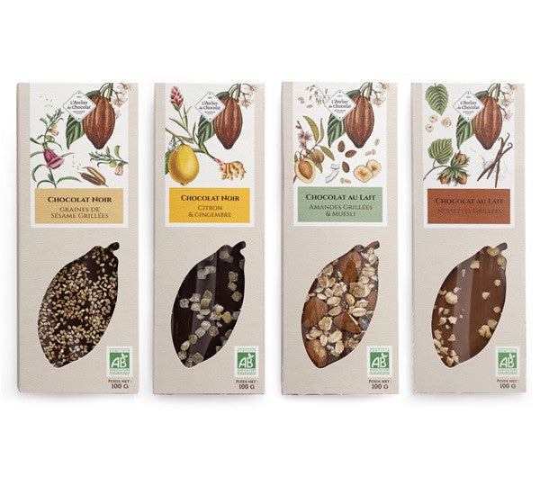 ASSORTIMENT DE 4 TABLETTES CHOCOLAT BIO + TOTE  BAG