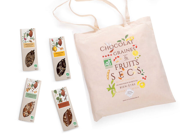 ASSORTIMENT DE 4 TABLETTES CHOCOLAT BIO + TOTE  BAG