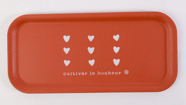 Plateau thermo liège rectangle cœurs cultiver le bonheur