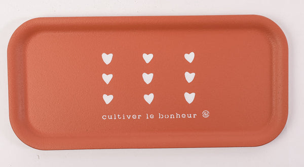 Plateau thermo liège rectangle cœurs cultiver le bonheur