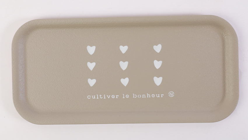 Plateau thermo liège rectangle cœurs cultiver le bonheur