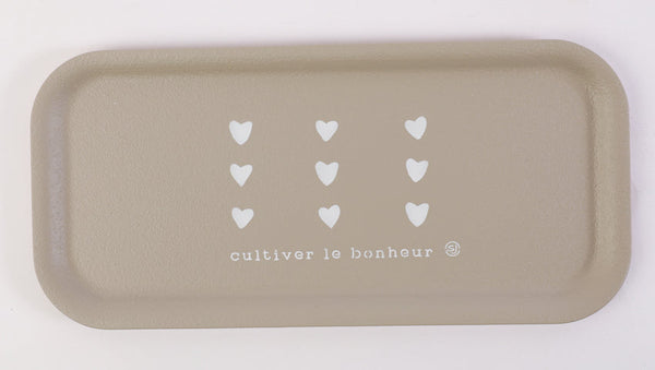 Plateau thermo liège rectangle cœurs cultiver le bonheur