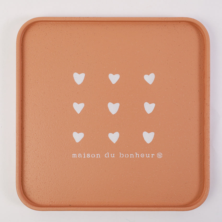 Plateau liège 30x30cm coeurs maison du bonheur