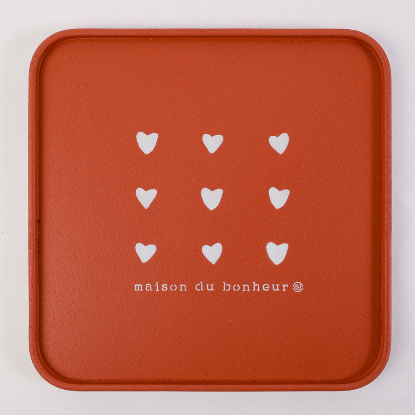 Plateau liège 30x30cm coeurs maison du bonheur