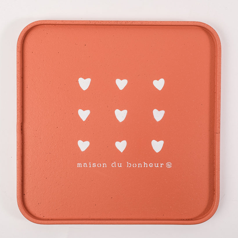 Plateau liège 30x30cm coeurs maison du bonheur