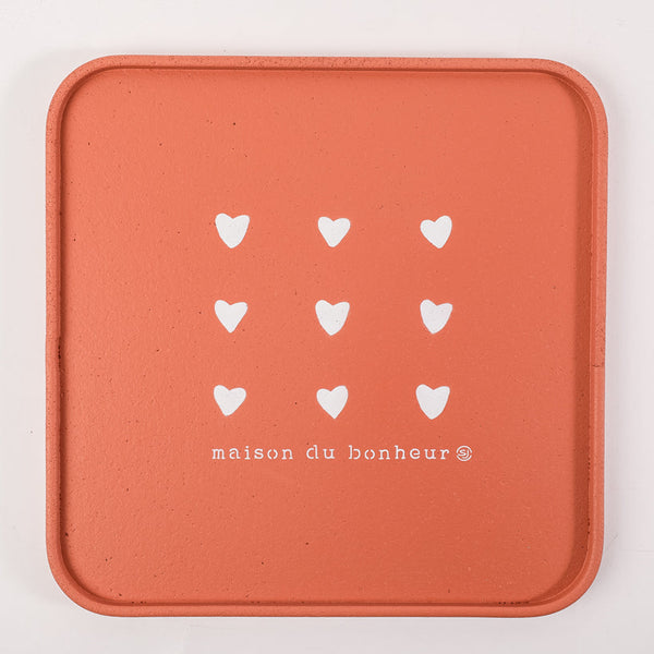 Plateau liège 30x30cm coeurs maison du bonheur