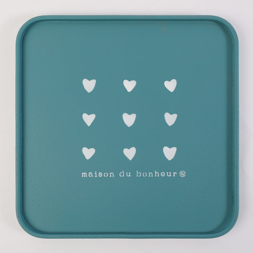 Plateau liège 30x30cm coeurs maison du bonheur