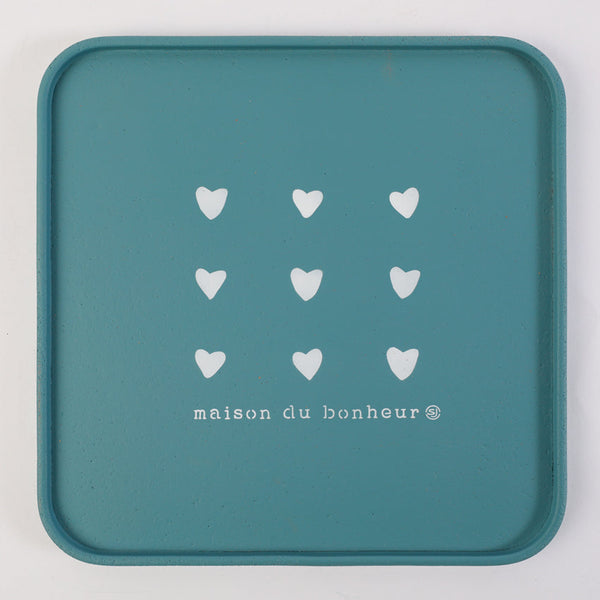 Plateau liège 30x30cm coeurs maison du bonheur