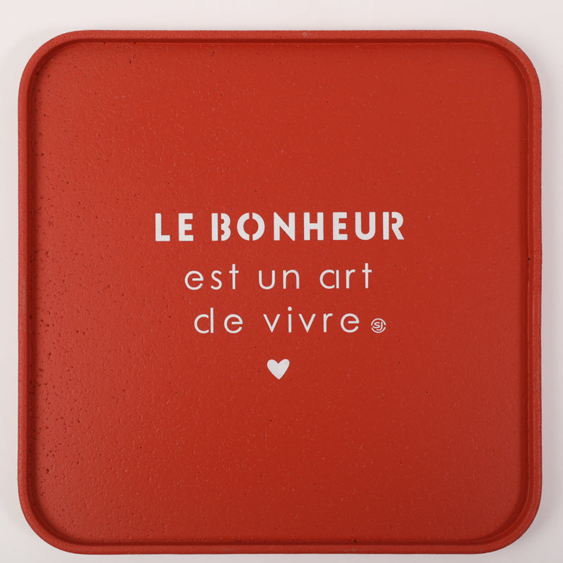 Plateau liège 30x30cm le bonheur est un art de vivre