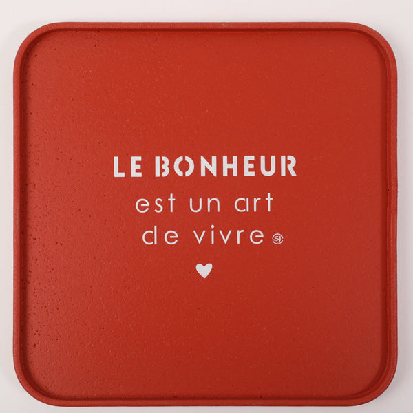 Plateau liège 30x30cm le bonheur est un art de vivre