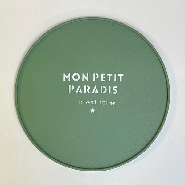 Plateau liège rond mon petit paradis c'est ici
