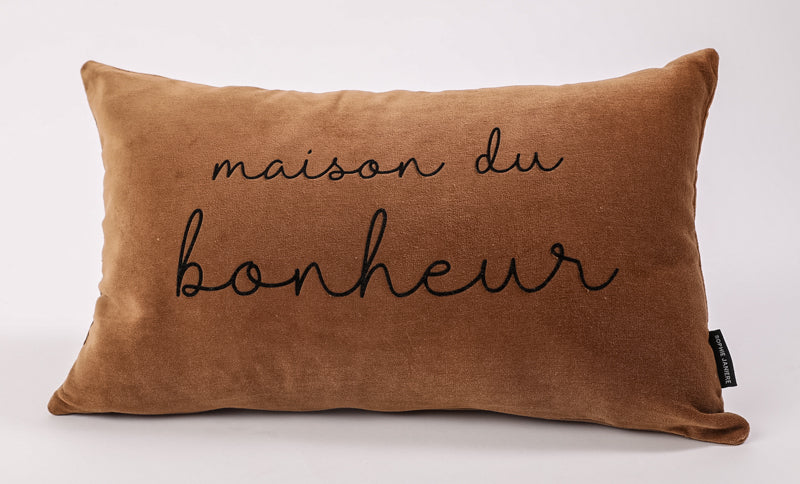 Coussin rectangle velours maison du bonheur