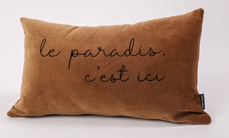 Coussin rectangle velours le paradis c'est ici