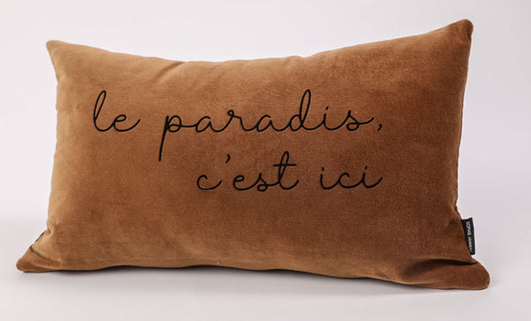 Coussin rectangle velours le paradis c'est ici
