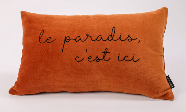 Coussin rectangle velours le paradis c'est ici