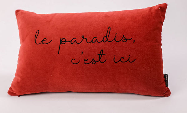 Coussin rectangle velours le paradis c'est ici