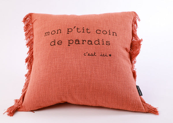 Coussin carré franges p'tit coin de paradis