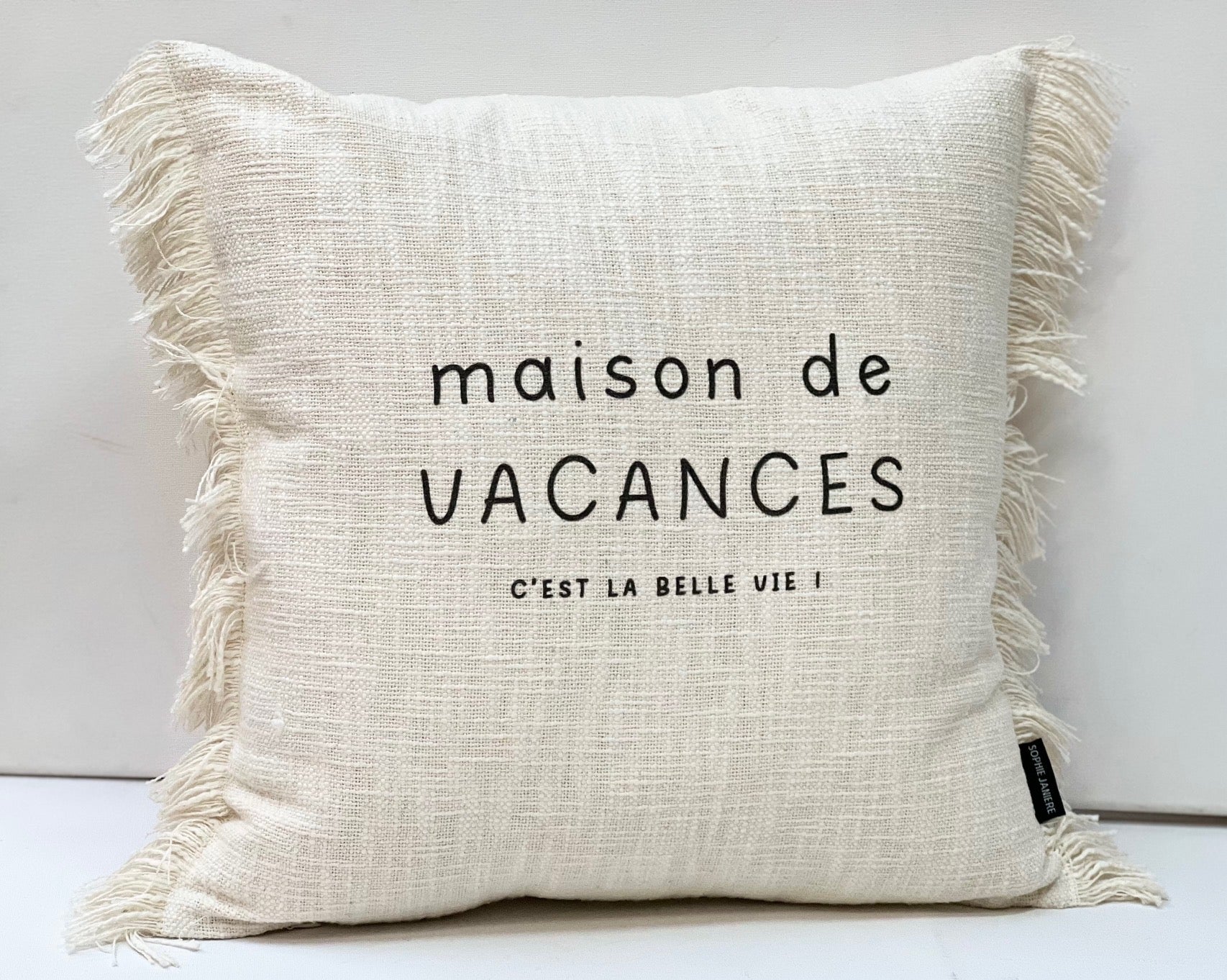 Coussin carré franges maison de vacances