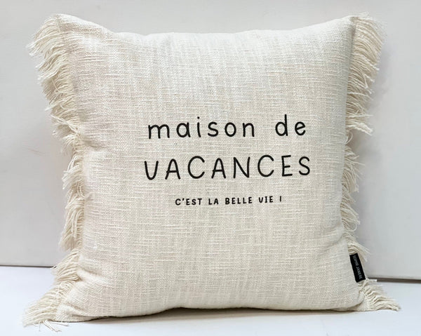 Coussin carré franges maison de vacances