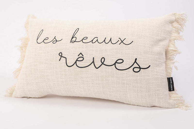 Coussin rectangle frangés les beaux rêves