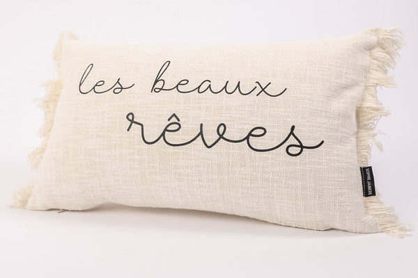 Coussin rectangle frangés les beaux rêves