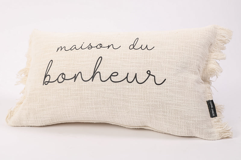 Coussin rectangle frangés maison du bonheur