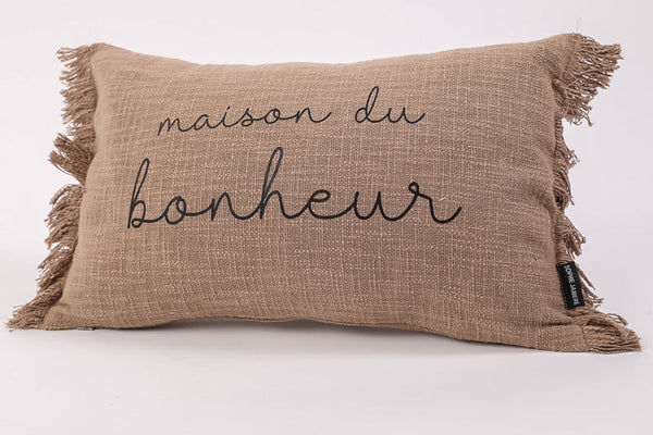 Coussin rectangle frangés maison du bonheur