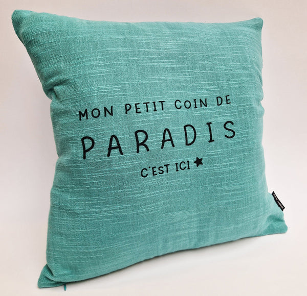 Coussin carré mon petit coin de paradis