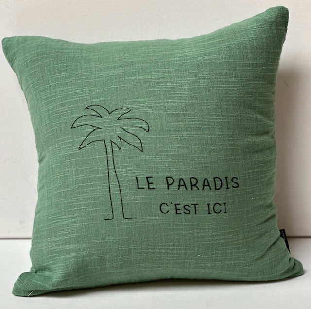 Coussin carré le paradis c'est ici
