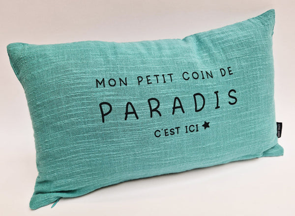 Coussin rectangle mon petit coin de paradis