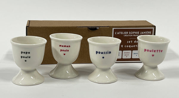Set de 4 coquetiers la famille poule