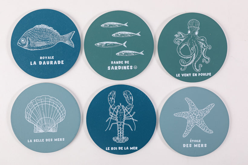 lot de 6 dessous de verre dessins mer