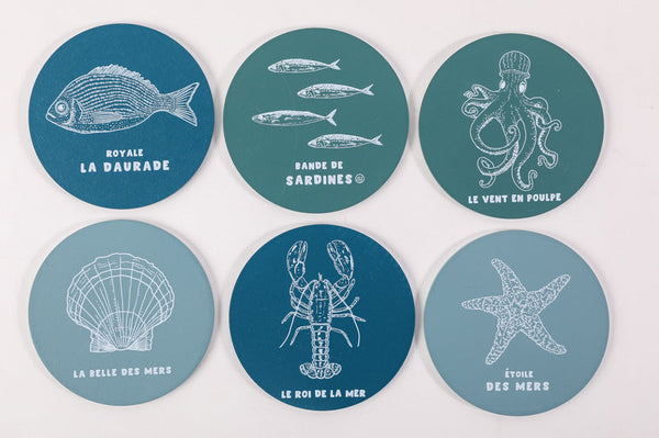 lot de 6 dessous de verre dessins mer