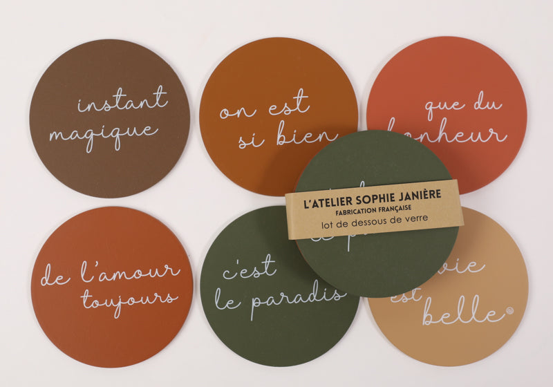 lot de 6 dessous de verre la vie est belle