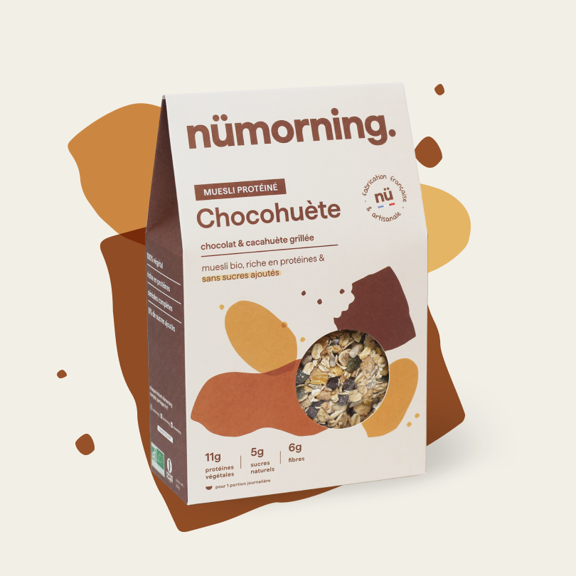 Paquet de 300g de muesli bio et protéiné Chocohuète nümorning, au chocolat et à la cacahuète