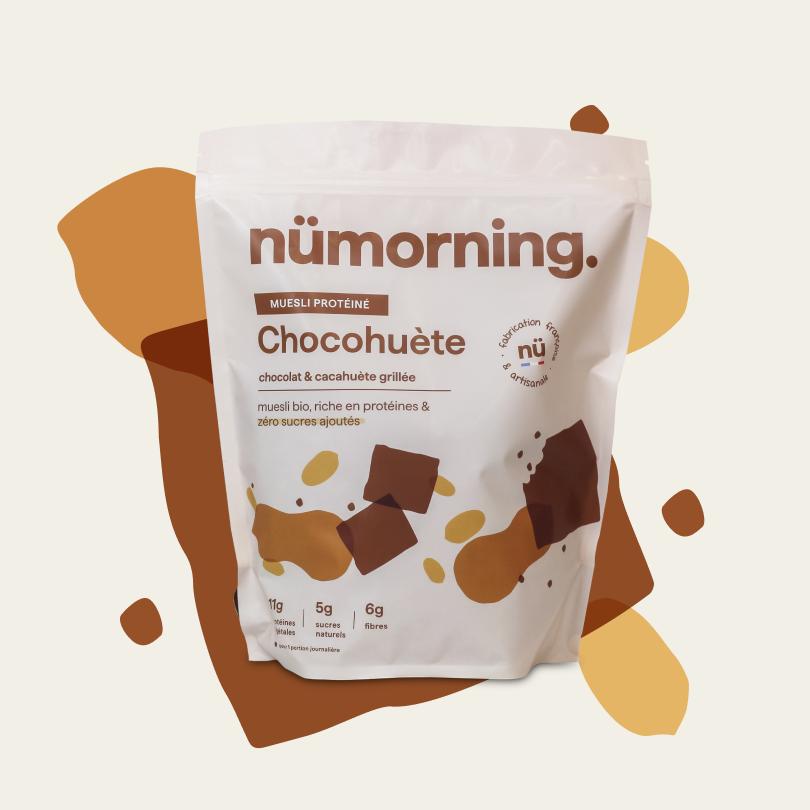 Paquet de 1kg de muesli bio et protéiné Chocohuète nümorning, au chocolat et à la cacahuète