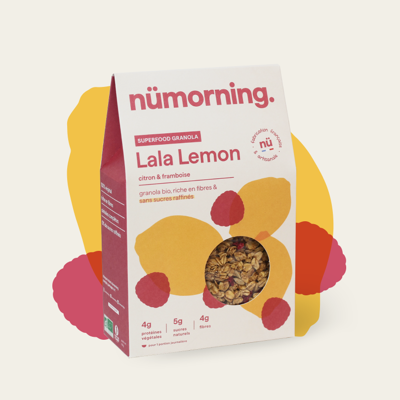 Paquet de 300g de granola bio Lala Lemon nümorning, à la framboise et au citron