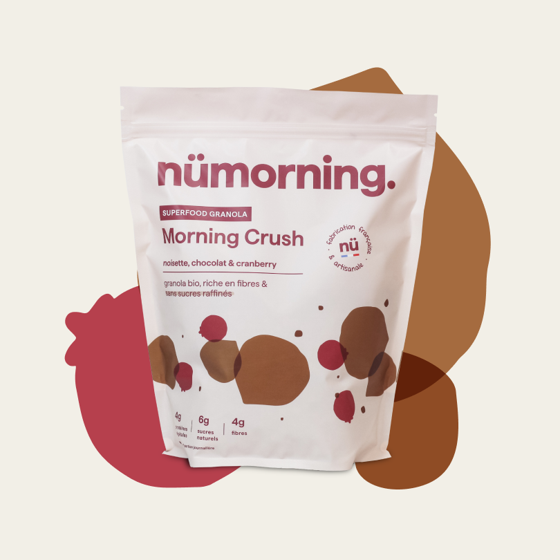 Paquet de 1kg de granola bio Morning Crush nümorning, aux noisettes et au chocolat