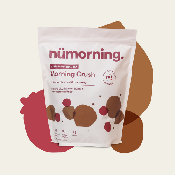 Paquet de 1kg de granola bio Morning Crush nümorning, aux noisettes et au chocolat