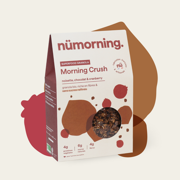 Paquet de 300g de granola bio Morning Crush nümorning, aux noisettes et au chocolat